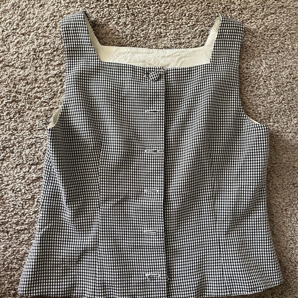 Vintage gingham black and white Embroidered square neck sleeveless Top size 10 - Picture 4 of 8